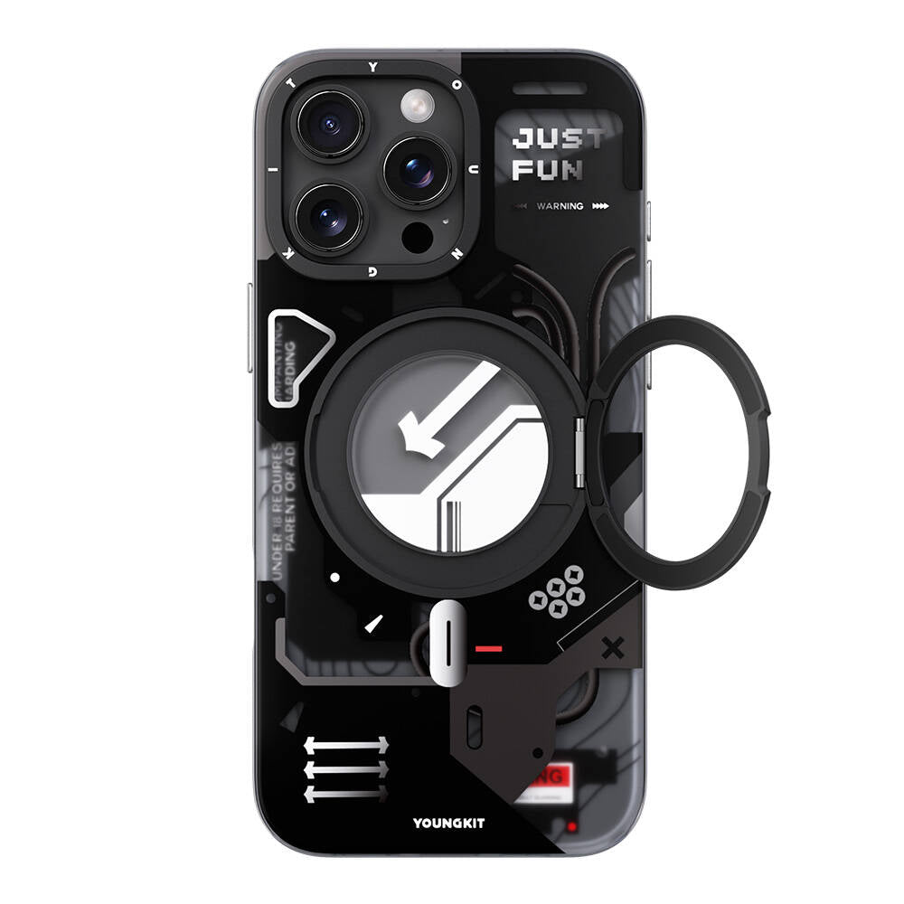 Apple iPhone 16 Pro Kılıf M-safe Şarj Özellikli Youngkit 360° Standlı Starship Serisi Kapak Siyah