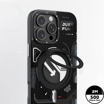 Apple iPhone 16 Pro Kılıf M-safe Şarj Özellikli Youngkit 360° Standlı Starship Serisi Kapak Beyaz