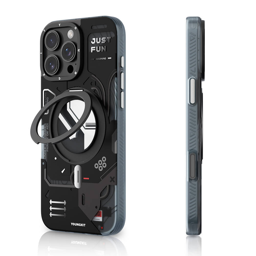 Apple iPhone 16 Pro Kılıf M-safe Şarj Özellikli Youngkit 360° Standlı Starship Serisi Kapak Mavi