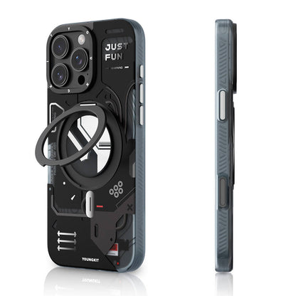 Apple iPhone 16 Pro Kılıf M-safe Şarj Özellikli Youngkit 360° Standlı Starship Serisi Kapak Mavi