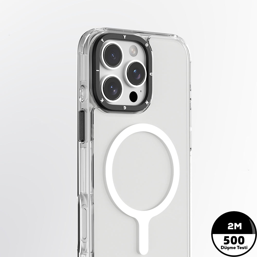 Apple iPhone 16 Pro Kılıf M-safe Şarj Özellikli YoungKit Crystal Color Serisi Kapak Gri