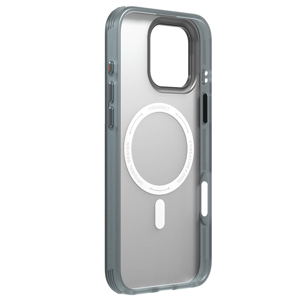 Apple iPhone 16 Pro Kılıf M-safe Şarj Özellikli Youngkit Literary Serisi Classic Kapak Gri