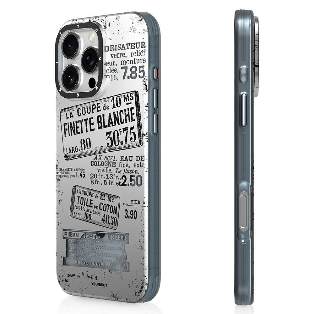 Apple iPhone 16 Pro Kılıf M-safe Şarj Özellikli Youngkit Literary Serisi Retro Magz Kapak Gri