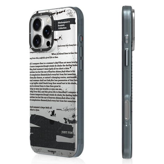 Apple iPhone 16 Pro Kılıf M-safe Şarj Özellikli Youngkit Literary Serisi Shakespeare Kapak Gri