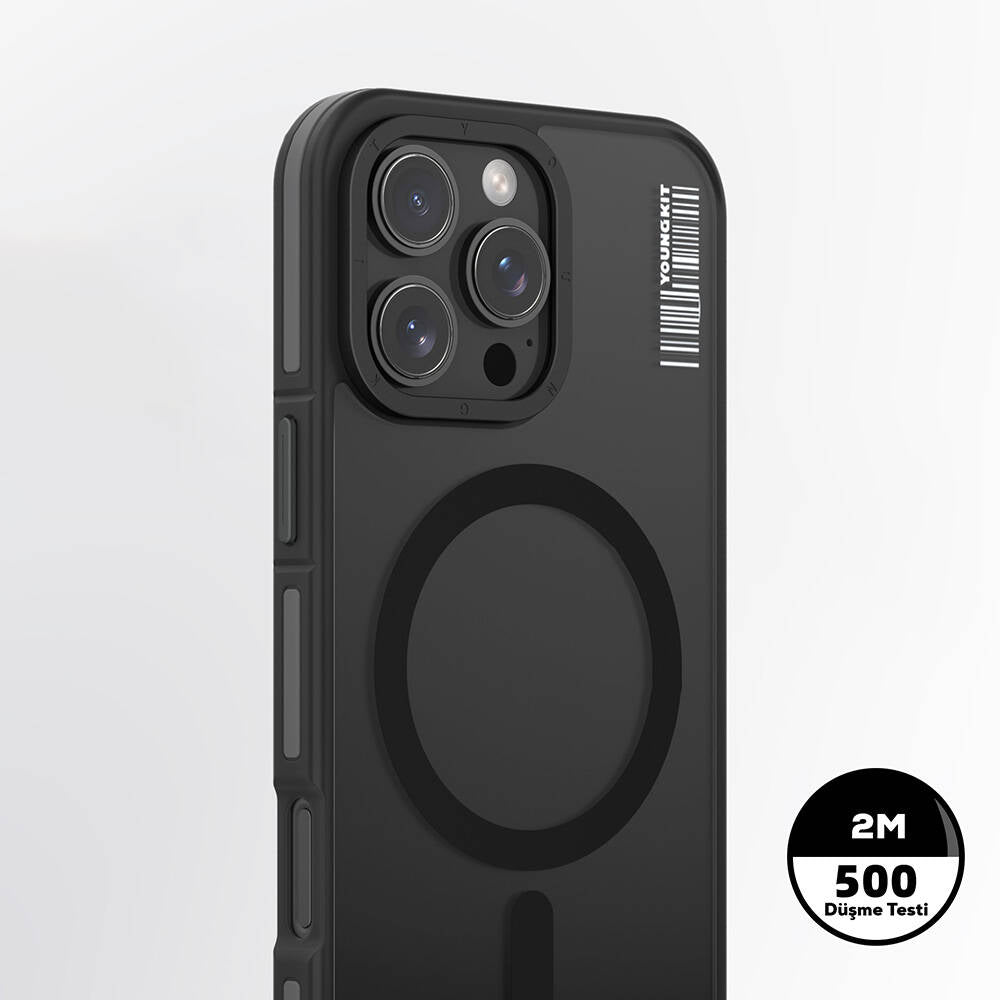 Apple iPhone 16 Pro Kılıf M-safe Şarj Özellikli Youngkit Rock Sand Serisi Kapak Siyah