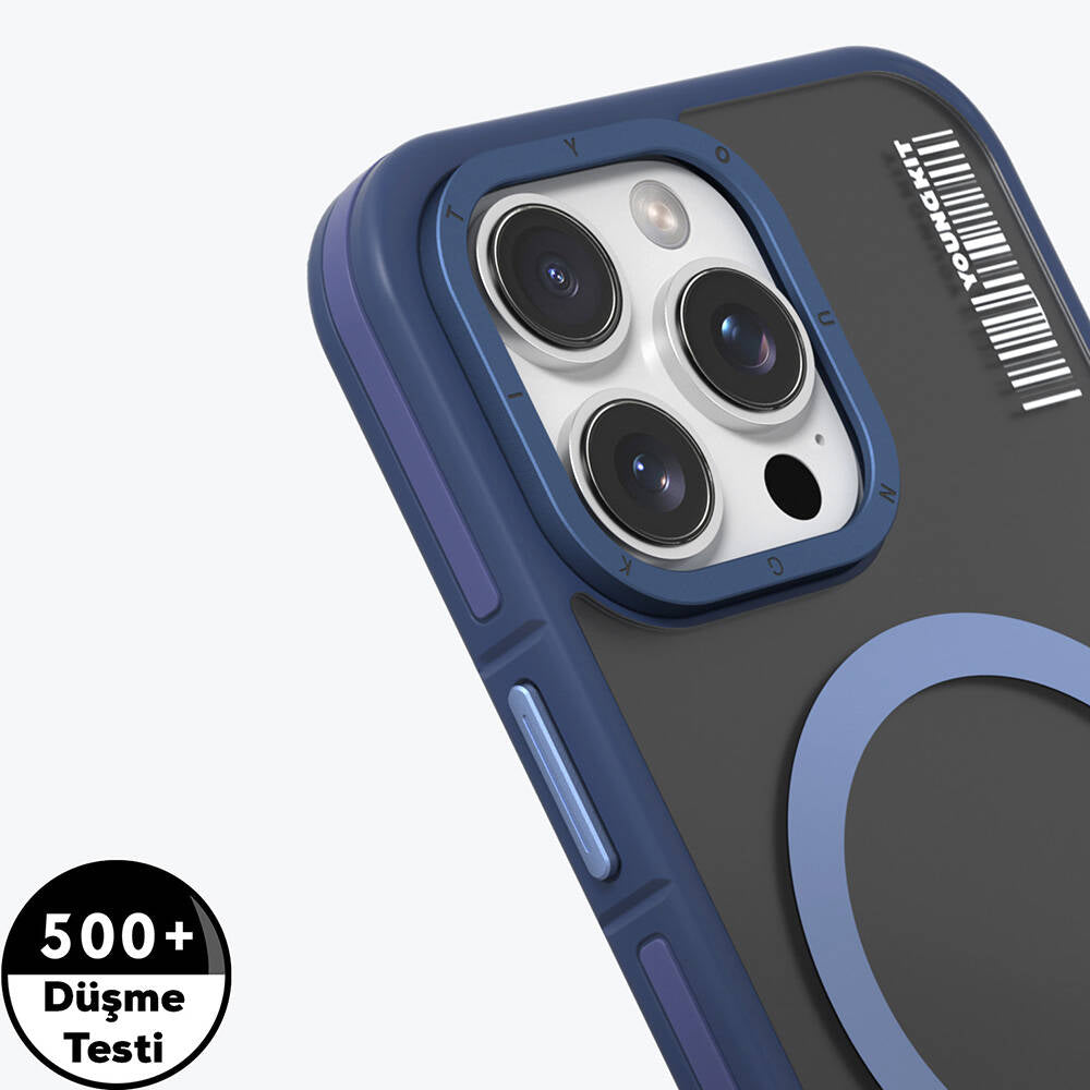 Apple iPhone 16 Pro Kılıf M-safe Şarj Özellikli Youngkit Rock Sand Serisi Kapak Gri