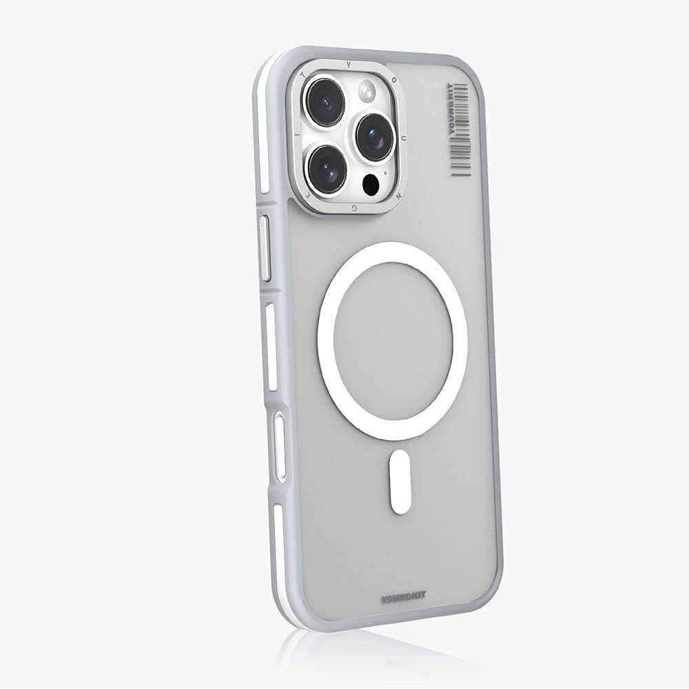 Apple iPhone 16 Pro Kılıf M-safe Şarj Özellikli Youngkit Rock Sand Serisi Kapak Gri