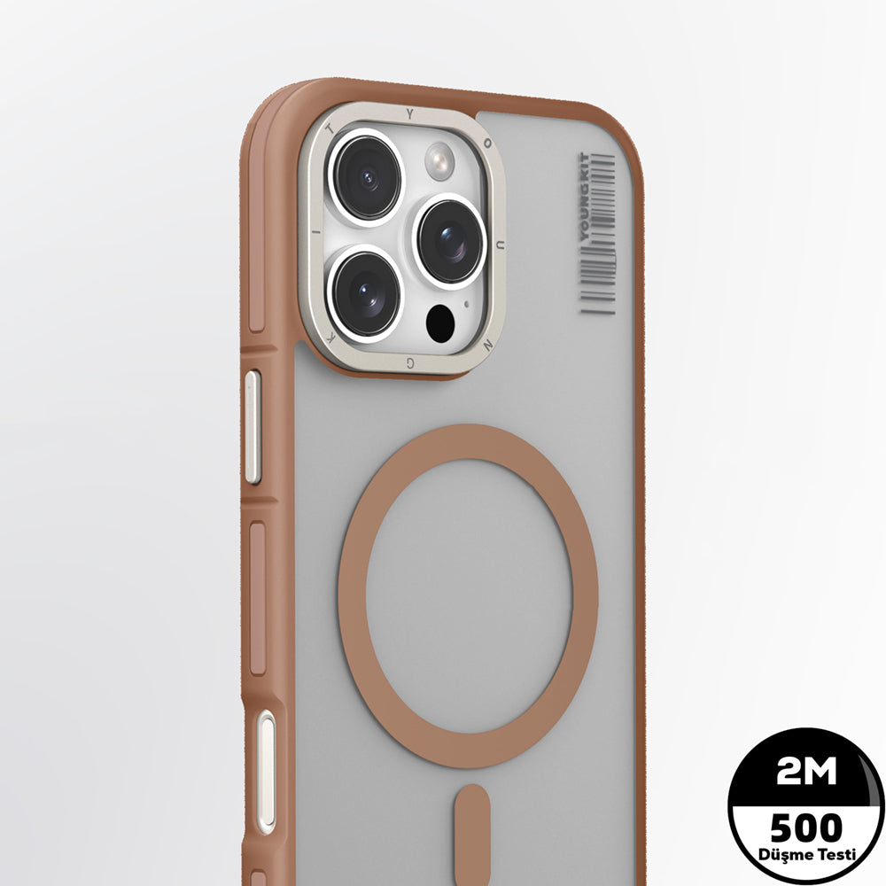 Apple iPhone 16 Pro Kılıf M-safe Şarj Özellikli Youngkit Rock Sand Serisi Kapak Mavi