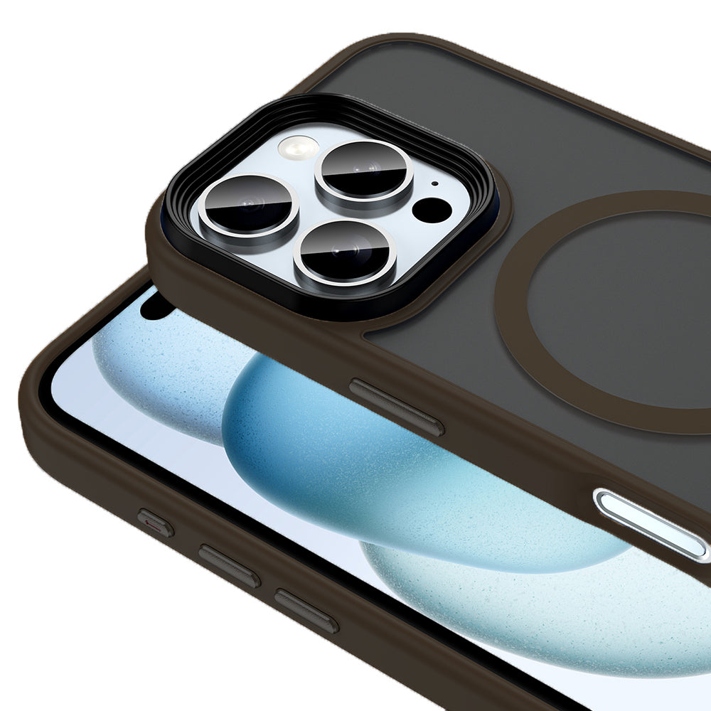 Apple iPhone 16 Pro Kılıf Mat Arka Yüzey Wireless Şarj Özellikli Zore Flet M-safe Kapak Desert Titanyum