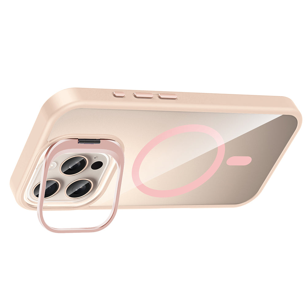 Apple iPhone 16 Pro Kılıf Standlı ve Kamera Lens Hediyeli M-Safe Şarj Özellikli Zore Etro Kapak Desert Titanyum