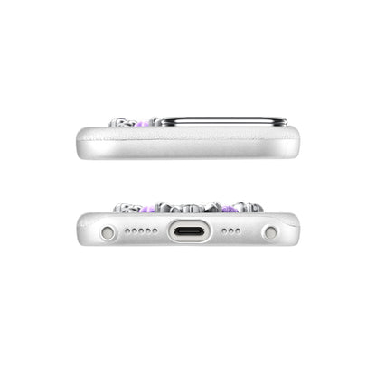 Apple iPhone 16 Pro Kılıf Taşlı Kalp Tasarımlı Pynana Mirror Serisi Kapak Beyaz