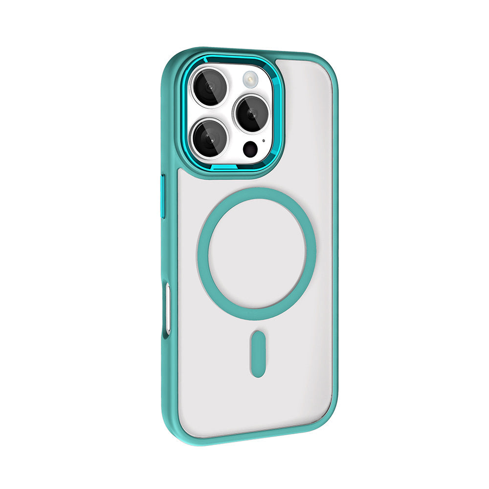 Apple iPhone 16 Pro Kılıf Wireless Şarj Özellikli Zore Krom M-safe Silikon Kapak Pembe