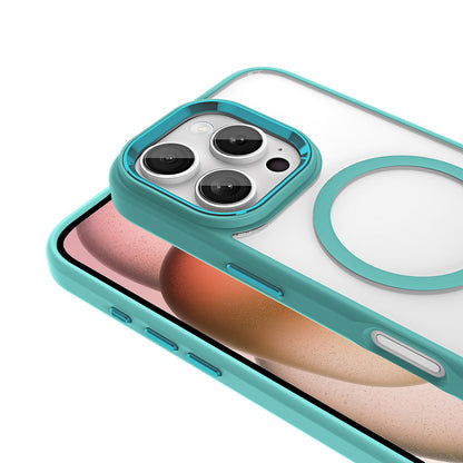 Apple iPhone 16 Pro Kılıf Wireless Şarj Özellikli Zore Krom M-safe Silikon Kapak Mavi