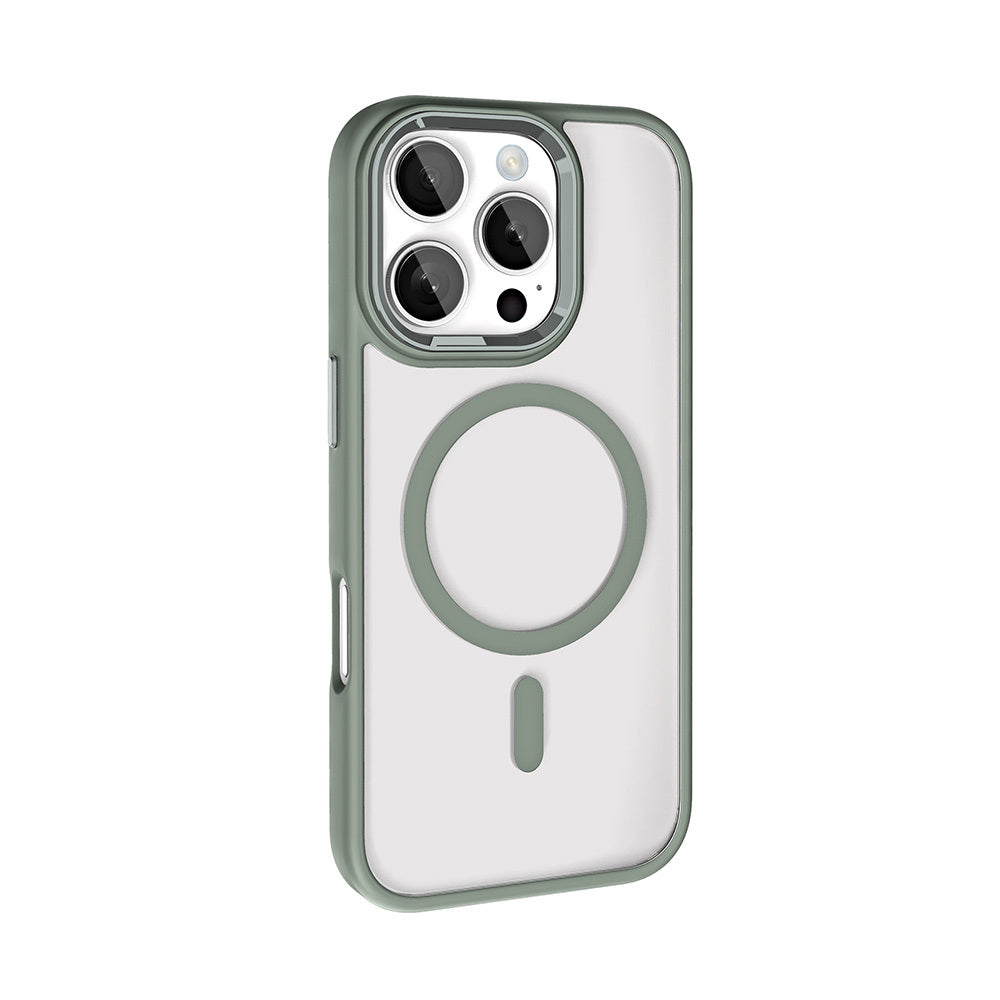 Apple iPhone 16 Pro Kılıf Wireless Şarj Özellikli Zore Krom M-safe Silikon Kapak Pembe