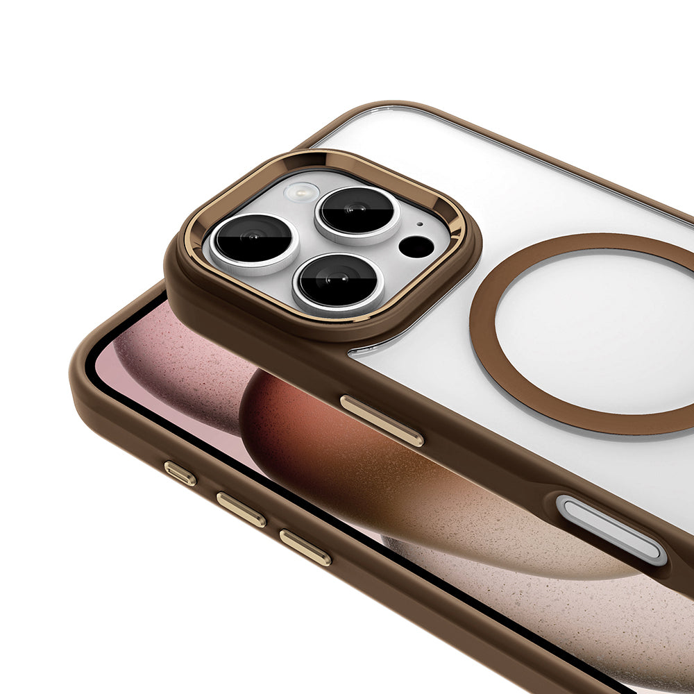 Apple iPhone 16 Pro Kılıf Wireless Şarj Özellikli Zore Krom M-safe Silikon Kapak Rose Gold