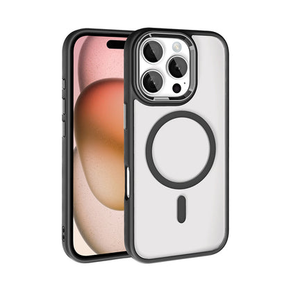 Apple iPhone 16 Pro Kılıf Wireless Şarj Özellikli Zore Krom M-safe Silikon Kapak Siyah