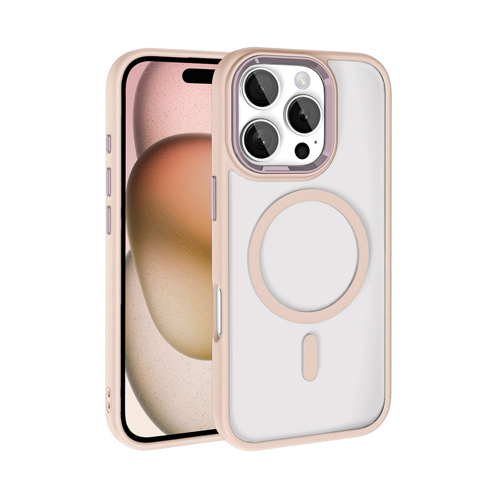 Apple iPhone 16 Pro Kılıf Wireless Şarj Özellikli Zore Krom M-safe Silikon Kapak Rose Gold