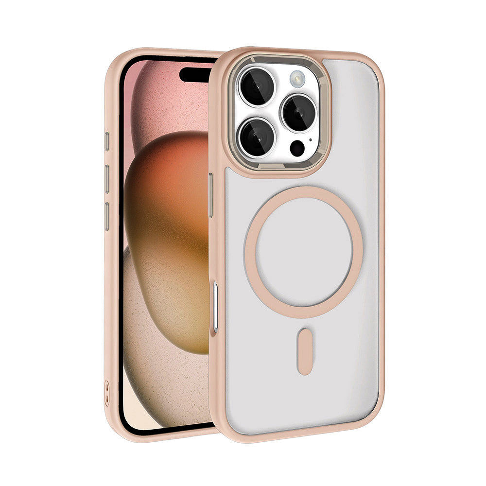 Apple iPhone 16 Pro Kılıf Wireless Şarj Özellikli Zore Krom M-safe Silikon Kapak Gold