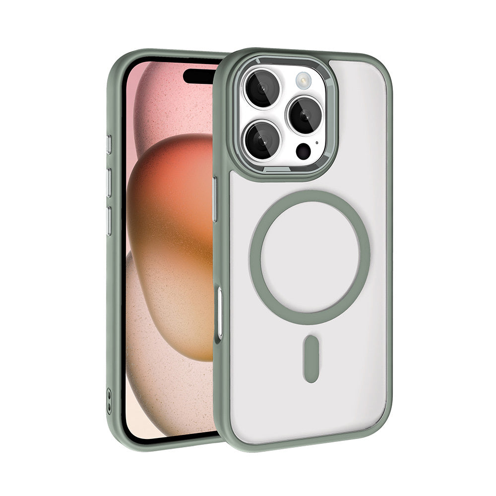 Apple iPhone 16 Pro Kılıf Wireless Şarj Özellikli Zore Krom M-safe Silikon Kapak Titanyum-Gri