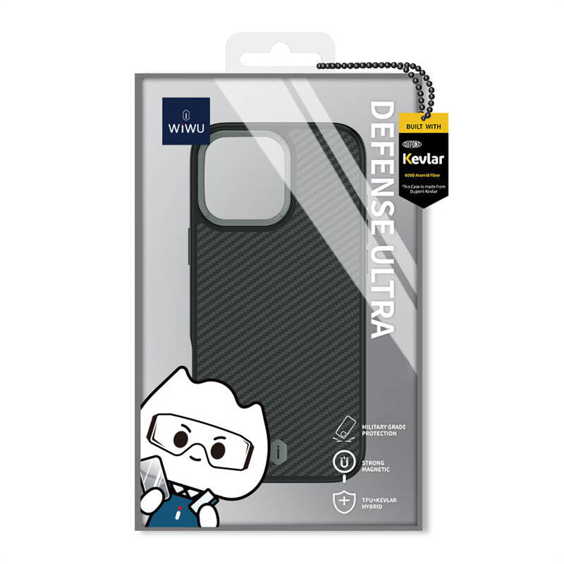 Apple iPhone 16 Pro Kılıf Wiwu DCC-205 M-safe Şarj Özellikli Aramid Fiber Tasarım Kevlar Kapak Siyah