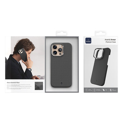 Apple iPhone 16 Pro Kılıf Wiwu DCC-208 M-safe Şarj Özellikli Kamera Standlı Aramid Fiber Tasarım Kevlar Kapak Kırmızı