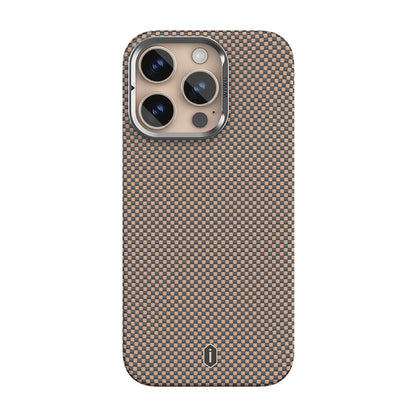 Apple iPhone 16 Pro Kılıf Wiwu DCC-208 M-safe Şarj Özellikli Kamera Standlı Aramid Fiber Tasarım Kevlar Kapak Gold