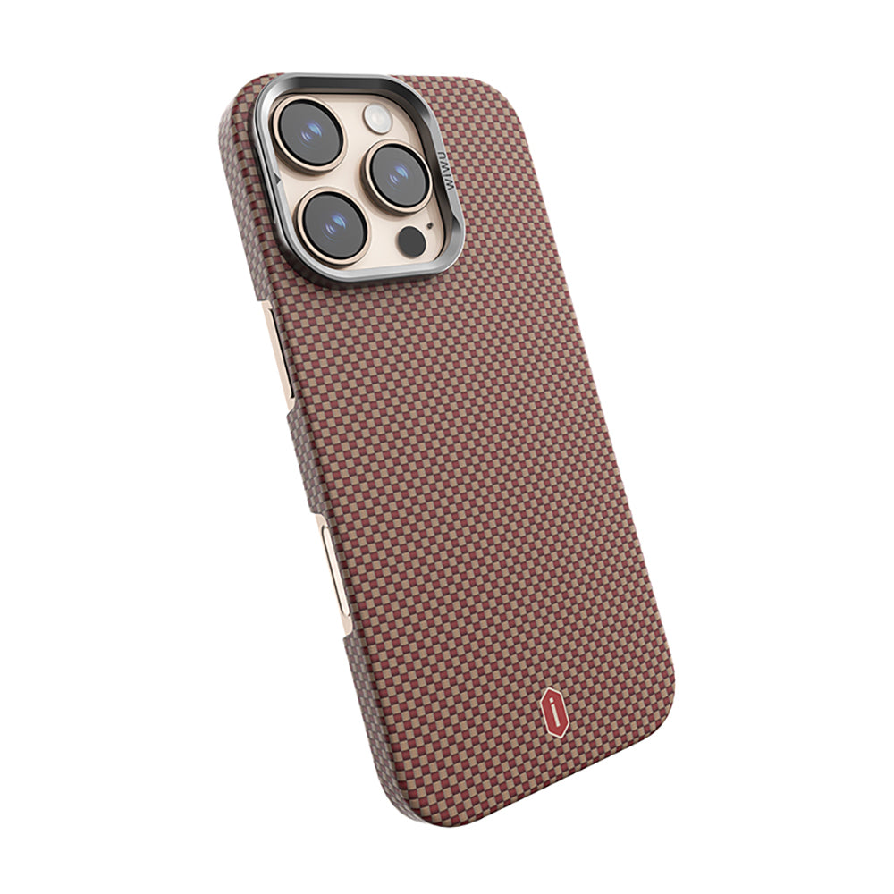 Apple iPhone 16 Pro Kılıf Wiwu DCC-208 M-safe Şarj Özellikli Kamera Standlı Aramid Fiber Tasarım Kevlar Kapak Siyah