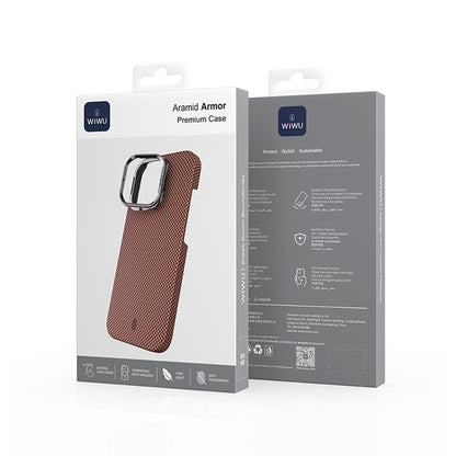 Apple iPhone 16 Pro Kılıf Wiwu DCC-208 M-safe Şarj Özellikli Kamera Standlı Aramid Fiber Tasarım Kevlar Kapak Kırmızı