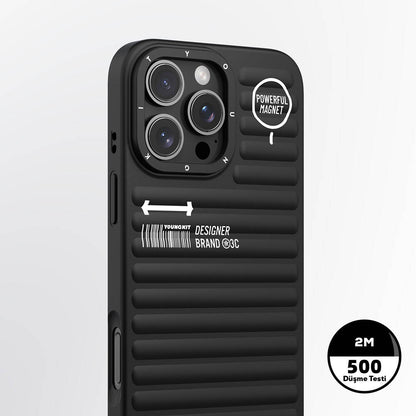 Apple iPhone 16 Pro M-safe Şarj Özellikli Kılıf Mat Renkli Tasarım Youngkit Original Serisi Kapak Gümüş