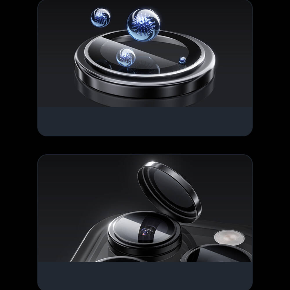 Apple iPhone 16 Pro Max Benks Parlama Önleyici Glass Warrior Metal Kamera Lens Koruyucu Gümüş