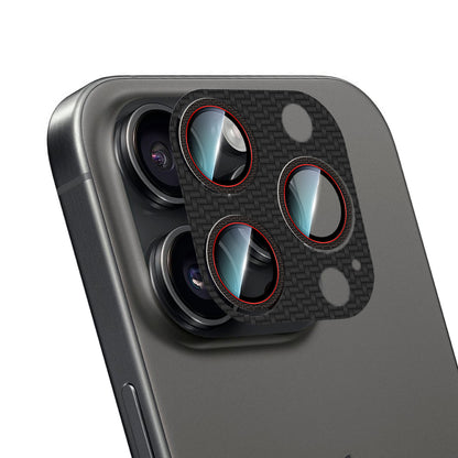 Apple iPhone 16 Pro Max CaseWorld Karbon Fiber Serisi Anti Reflective Ultra Clear Full Kamera Lens Koruyucu Siyah-Kırmızı