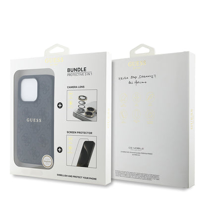 Apple iPhone 16 Pro Max Guess Orjinal Lisanslı Kılıf + Ekran Koruyucu + Lens Koruyucu 3in1 Aksesuar Seti Kahverengi