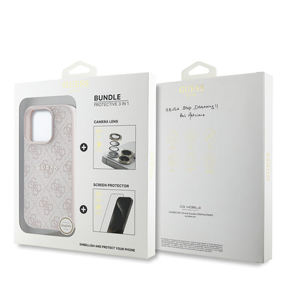 Apple iPhone 16 Pro Max Guess Orjinal Lisanslı Kılıf + Ekran Koruyucu + Lens Koruyucu 3in1 Aksesuar Seti Kahverengi