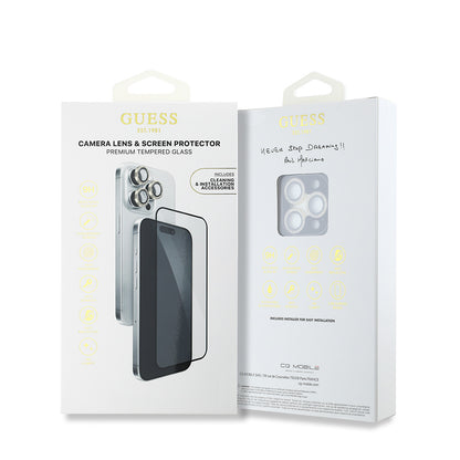 Apple iPhone 16 Pro Max Guess Orjinal Lisanslı Rhinestone Ekran Koruyucu + Lens Koruyucu 2in1 Aksesuar Seti Gold