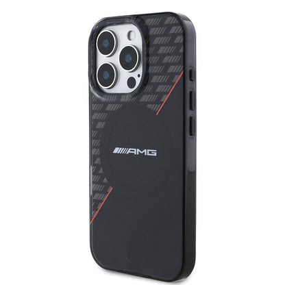 Apple iPhone 16 Pro Max Kılıf AMG Orjinal Lisanslı M-safe Şarj Özellikli Çift Katmanlı Kırmızı Çapraz Çizgili Kapak Siyah-Kırmızı