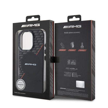 Apple iPhone 16 Pro Max Kılıf AMG Orjinal Lisanslı M-safe Şarj Özellikli Çift Katmanlı Kırmızı Çapraz Çizgili Kapak Siyah-Kırmızı