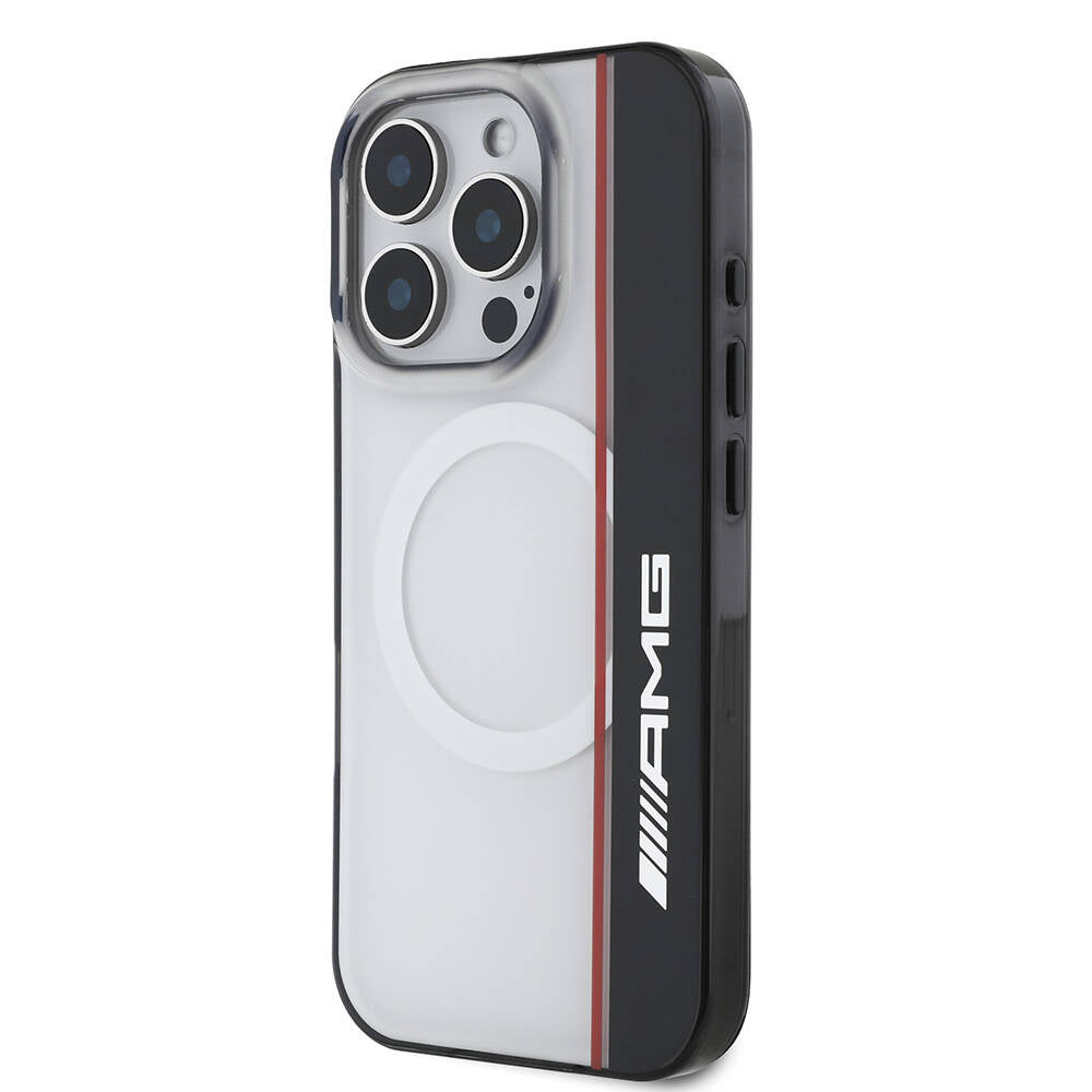 Apple iPhone 16 Pro Max Kılıf AMG Orjinal Lisanslı M-safe Şarj Özellikli IML Baskı Logolu Çift Katmanlı Bow Lines Kapak Siyah