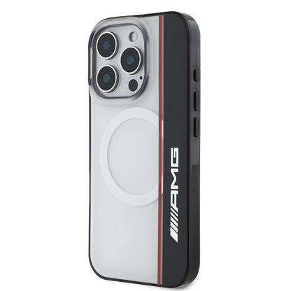 Apple iPhone 16 Pro Max Kılıf AMG Orjinal Lisanslı M-safe Şarj Özellikli IML Baskı Logolu Çift Katmanlı Bow Lines Kapak Siyah