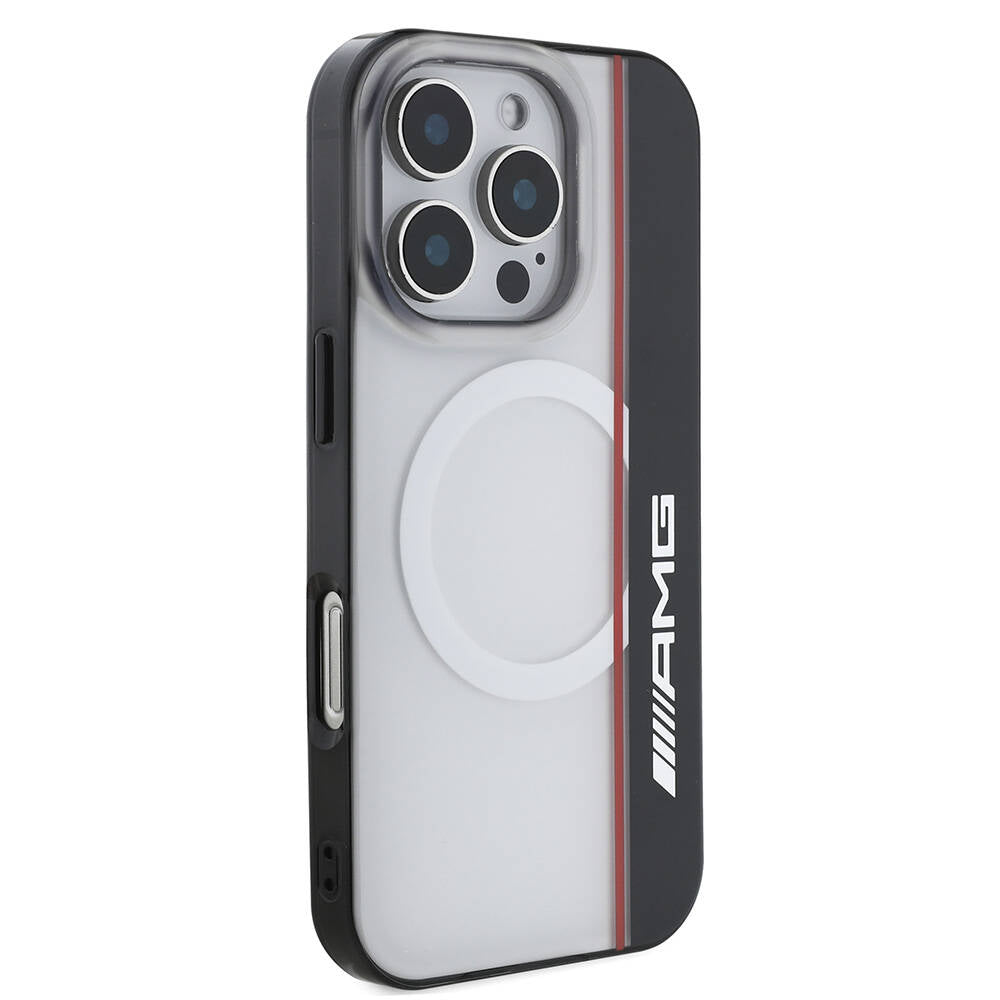 Apple iPhone 16 Pro Max Kılıf AMG Orjinal Lisanslı M-safe Şarj Özellikli IML Baskı Logolu Çift Katmanlı Bow Lines Kapak Beyaz