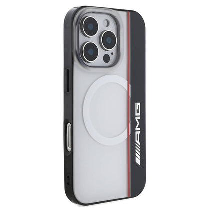 Apple iPhone 16 Pro Max Kılıf AMG Orjinal Lisanslı M-safe Şarj Özellikli IML Baskı Logolu Çift Katmanlı Bow Lines Kapak Beyaz