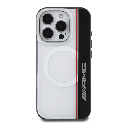 Apple iPhone 16 Pro Max Kılıf AMG Orjinal Lisanslı M-safe Şarj Özellikli IML Baskı Logolu Çift Katmanlı Bow Lines Kapak Siyah