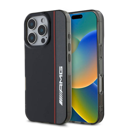 Apple iPhone 16 Pro Max Kılıf AMG Orjinal Lisanslı M-safe Şarj Özellikli IML Baskı Logolu Çift Katmanlı Bow Lines Kapak Siyah