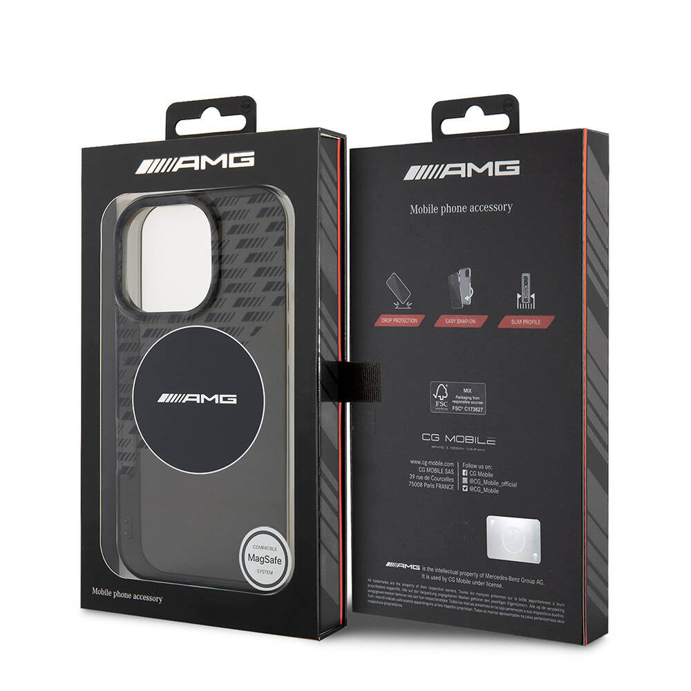 Apple iPhone 16 Pro Max Kılıf AMG Orjinal Lisanslı M-safe Şarj Özellikli IML Baskı Logolu Smoked Kapak Siyah