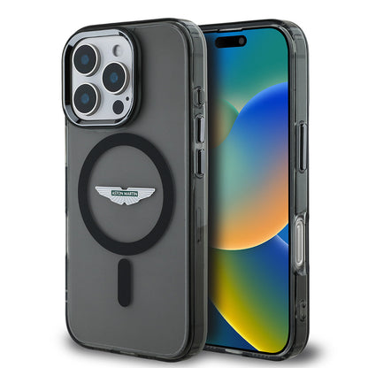 Apple iPhone 16 Pro Max Kılıf Aston Martin Orjinal Lisanslı M-safe Şarj Özellikli IML Baskı Logolu Buzlu Kapak Siyah