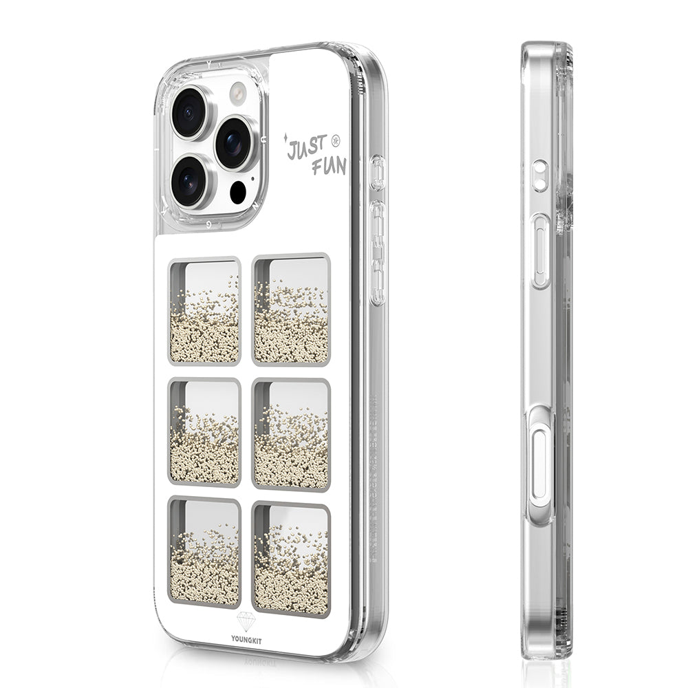 Apple iPhone 16 Pro Max Kılıf Aynalı ve Boncuklu Tasarım Youngkit Spirit Serisi Kapak Beyaz