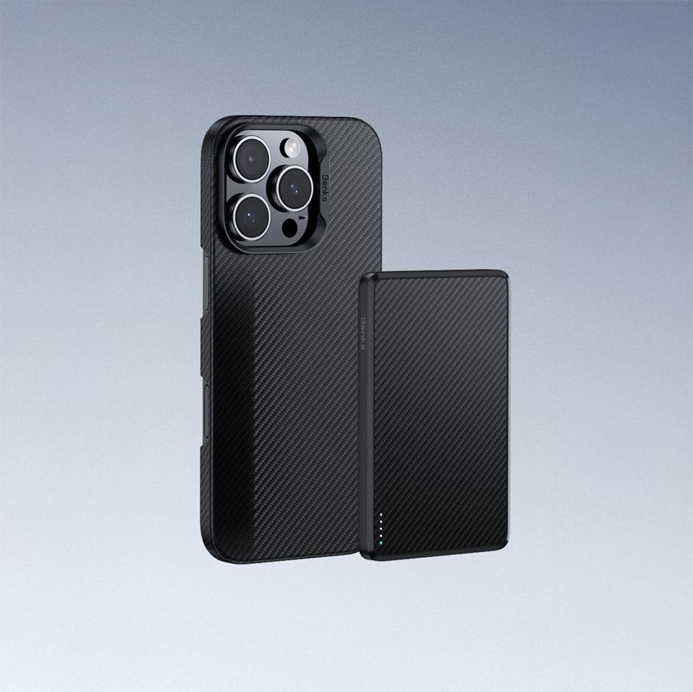 Apple iPhone 16 Pro Max Kılıf Benks M-safe Şarj Özellikli Metal Kamera Çerçeveli Magnetik ArmorAir 600D Kevlar Fiber Kapak Siyah