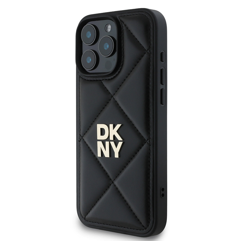 Apple iPhone 16 Pro Max Kılıf DKNY Orjinal Lisanslı Kapitone Tasarımlı Metal Logolu Deri Kapak Bej