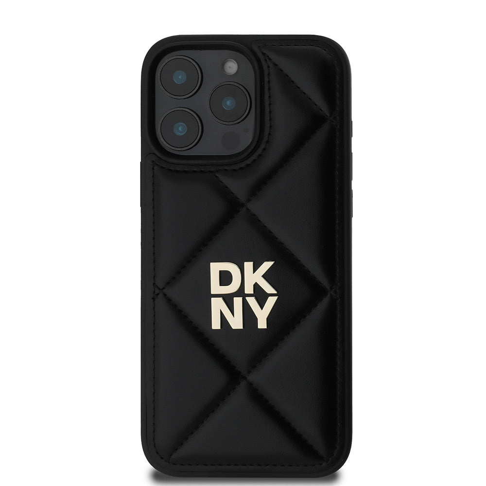 Apple iPhone 16 Pro Max Kılıf DKNY Orjinal Lisanslı Kapitone Tasarımlı Metal Logolu Deri Kapak Bej