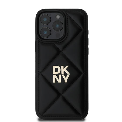 Apple iPhone 16 Pro Max Kılıf DKNY Orjinal Lisanslı Kapitone Tasarımlı Metal Logolu Deri Kapak Bej
