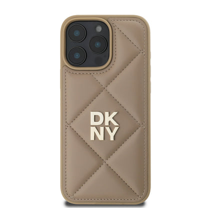 Apple iPhone 16 Pro Max Kılıf DKNY Orjinal Lisanslı Kapitone Tasarımlı Metal Logolu Deri Kapak Siyah